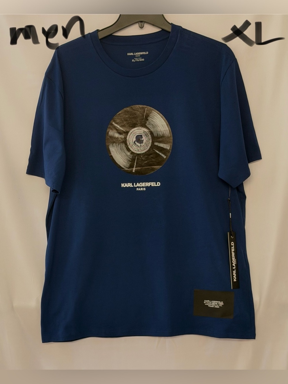 Karl Lagerfeld Navy Blue Tee with Metallic Record Motif